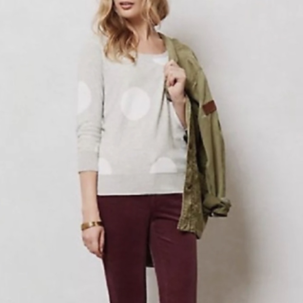 Anthropologie | HWR Monogram Gray With Large White Polka Dots Sweater
